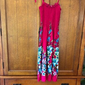 HAWAIIAN Dress with Blue, purple and yellow flowers - bright fushia - ONE SIZE